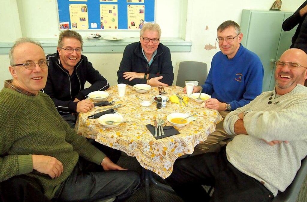 Fig 33 Christmas Lunch, Neil Smith Steve Smith, Bob Leggett, David Rhodes (The Prisoner) and Dave White